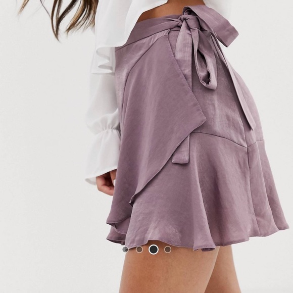 ASOS DESIGN petite satin wrap mini skirt with tie - Picture 3 of 4
